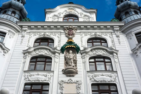 photo of view of Former department store Orendi, built in 1897 in the style of New Vienna Renaissance and Neo-Baroque, statue of Emperor Frederick III., Lugeck 4, Vienna, Austria,Vienna Austria.