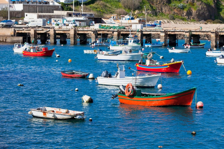 Old Pier with Boats at Sagres, Portugal. Sunny day