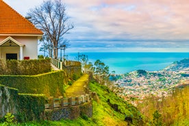 Aerial drone view of Camara de Lobos village, Madeira.