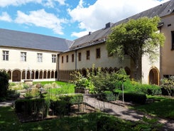 Photo of Metz city view of Petit Saulcy an Temple Neuf and Moselle River in Summer, France.