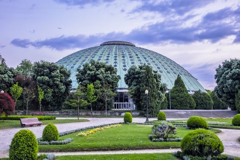 Photo of the beautifully Porto landscaped park of the Crystal Palace (Jardim do Palacio de Cristal, 1865), the most beautiful gardens in Porto. Portugal.
