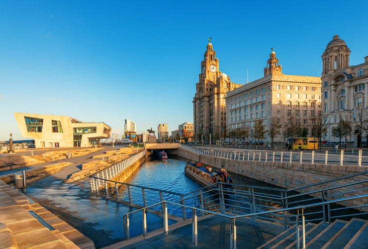 Photo of Liverpool historical architecture with cityscape in city center in England in United Kingdom.