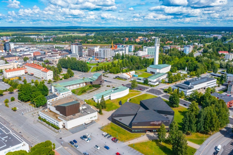 Panorama view of the modern architecture of Finnish town Seinäjoki