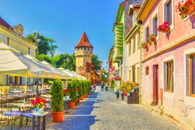 Photo of the Small Square piata mica, the second fortified square in the medieval Upper town of Sibiu city, Romania.