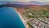 Photo of panoramic aerial view of Asprovalta with Adriatic sea beach and background of beautiful mountain landscape, Greece.