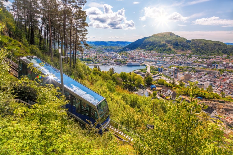 View of Bergen city with lift in Norway.