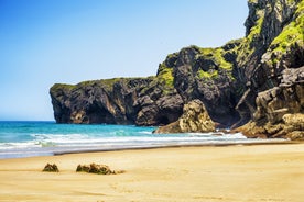 Photo of Ballota beach with the islet Castro, Llanes,  Spain.