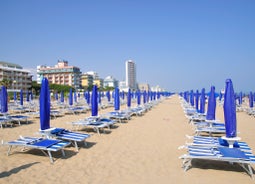 Photo of aerial view of Lido di Jesolo, or Jesolo Lido the beach area of the city of Jesolo in the province of Venice, Italy.