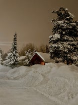 Snowboarding in the Norwegian mountains in Kongsberg.