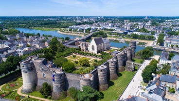 Photo of Bordeaux aerial panoramic view. Bordeaux is a port city on the Garonne river in Southwestern France.