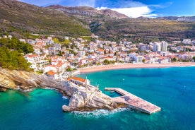 Photo of panoramic aerial view of old town of Budva, Montenegro.