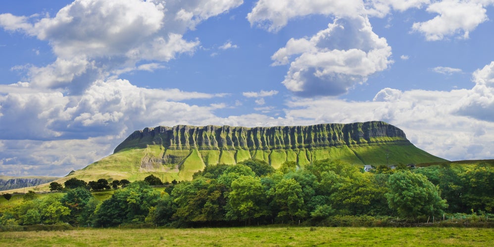 Typical Irish landscape with the Ben Bulben mountain called "table mountain" for its particular shape (County of Sligo - Ireland)