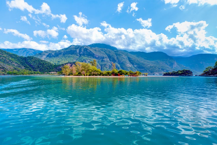 Photo of Oludeniz beautiful beach with blue sky, Fethiye, Mugla.