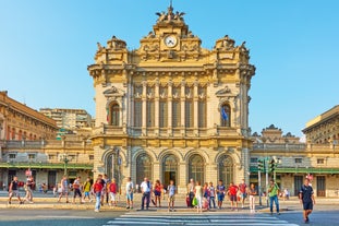 Photo of panorama of Parma cathedral with Baptistery leaning tower on the central square in Parma town in Italy.