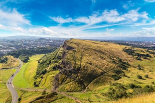 Photo of beautiful view of the old town city of Edinburgh from Calton Hill, United Kingdom.