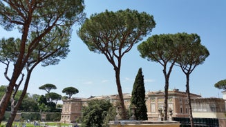 Aerial panoramic cityscape of Rome, Italy, Europe. Roma is the capital of Italy. Cityscape of Rome in summer. Rome roofs view with ancient architecture in Italy. 