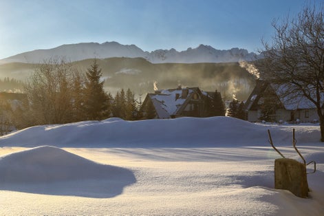 Sunrise over Zakopane in winter, Tatras mountains in Poland.