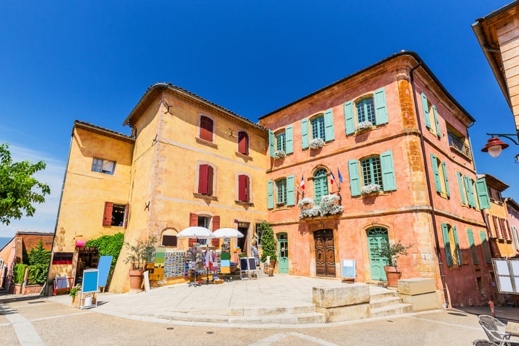 Provence, France. Traditional colorful houses in the Old Town of Roussillon.