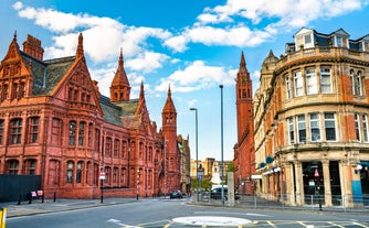 Photo of aerial view of Leicester Town hall in Leicester, a city in England’s East Midlands region, UK.