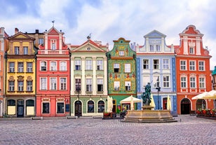 Photo of the old and new architecture in Wolin at the river Dziwna, Poland.