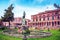 photo of beautiful landscape with Statue of Frederick Adam in front of the Royal palace of St. Michael and St. George (Museum of asian art) in Corfu, Greece. Amazing places. Popular tourist atraction.,Corfu Greece.