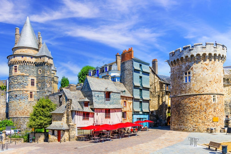 photo of view of Brittany, France. The medieval town of Vitre with famous Chateau de Vitre.