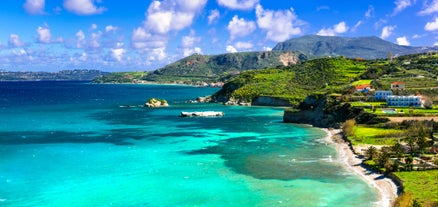 Photo of aerial view of the old Venetian harbor of Rethimno, Crete, Greece.