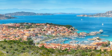 Photo of aerial view of Budoni beach on Sardinia island, Sardinia, Italy.