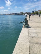 Photo of Santander city beach aerial panoramic view.