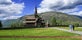 Norvegian stave church Lomskyrkja in Lom, Norway. The historic wooden stave Lom Stave Church, Middle ages.