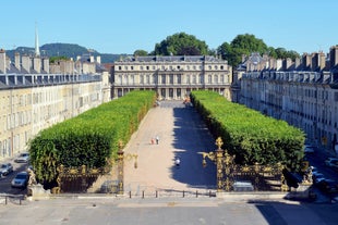 Photo of Metz city view of Petit Saulcy an Temple Neuf and Moselle River in Summer, France.