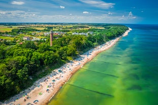 Photo of aerial view of Dziwnów town in north-western Poland situated on the Baltic Sea.