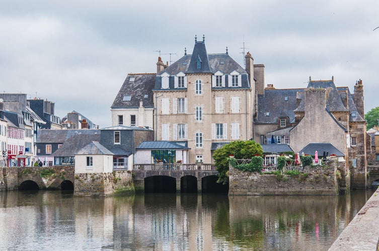 photo of view of Downtown Landerneau in Finistère, France.