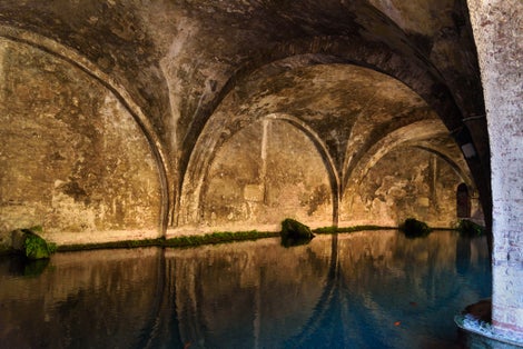 photo of view of Water in the famous fountain called FONTEBRANDA in Siena in Tuscany Region in Italy.