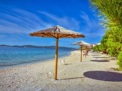 Photo of adriatic village of Bibinje harbor and waterfront panoramic view, Croatia.