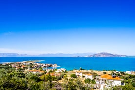 Photo of aerial view of seaside village of Archangelos in Laconia, Greece.