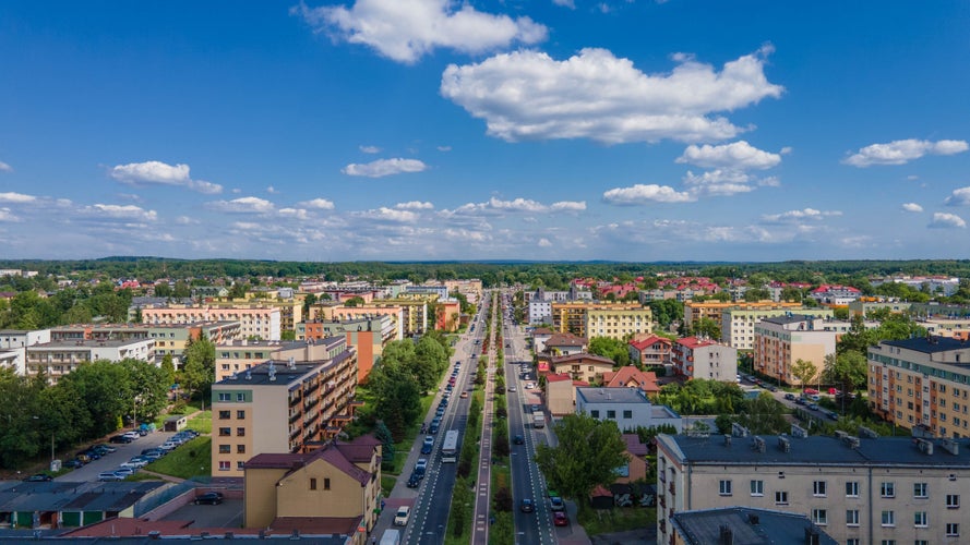 Photo of Aerial view to Majakowski Street in Dabrowa Gornicza, the biggest city in Silesian Metropolitan Region in Poland.