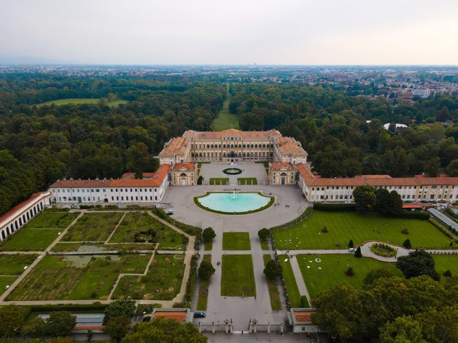 Photo of aerial view of facade of the elegant Villa Reale in Monza, Lombardy, north Italy.