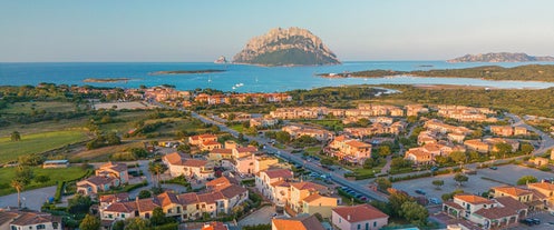 Photo of aerial view of Budoni beach on Sardinia island, Sardinia, Italy.