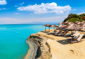 Photo of aerial view of Palaiokastritsa beach on Corfu islands, Greece.