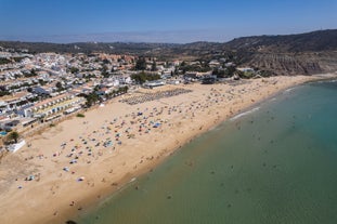 Photo of panoramic aerial view of Praia da Luz in municipality of Luz in Algarve, Portugal.