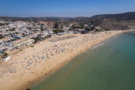 Photo of panoramic aerial view of Praia da Luz in municipality of Luz in Algarve, Portugal.