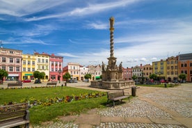 photo of an aerial view on Czech town Broumov with monastery of Broumov and the broumov walls in the background. Broumov, Hradec Kralove, Czech Republic.