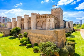 Photo of aerial view of Tudela with view of Ebro River and cathedral, Autonomous community of Navarre, Spain.