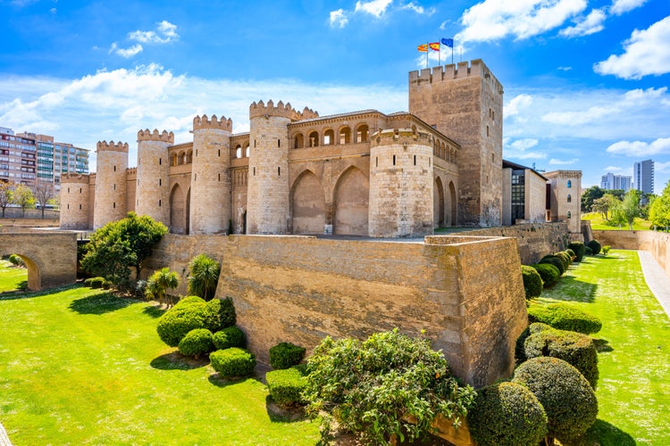 Photo of a fortified medieval Islamic palace in Zaragoza , Spain.