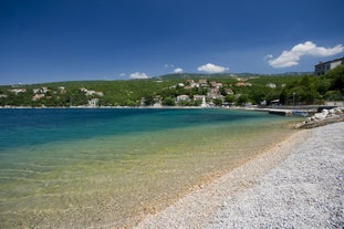 Photo of aerial view of Crikvenica town on Adriatic sea waterfront , Kvarner bay region of Croatia.