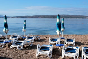 Photo of aerial view of Crikvenica town on Adriatic sea waterfront , Kvarner bay region of Croatia.