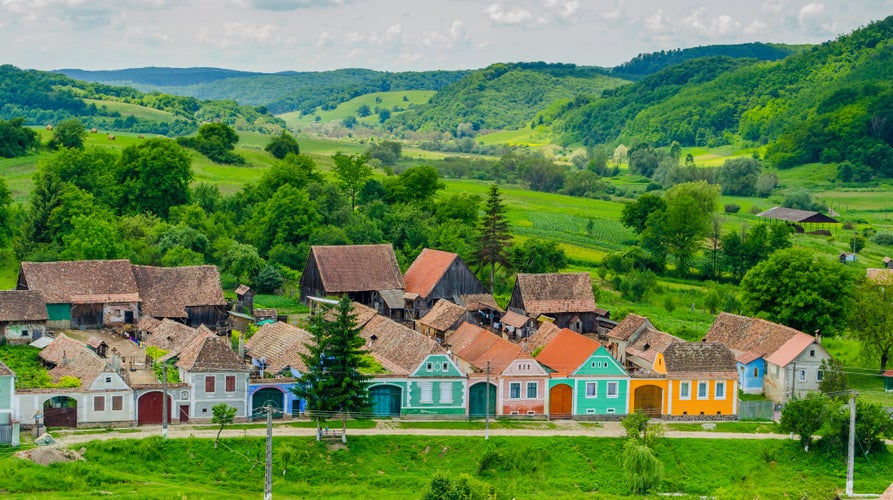 Alma Vii village and fortified church from Sibiu county, Transylvania, Romania.