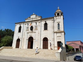 Photo of aerial view of beautiful beach in Mamaia, Romania.