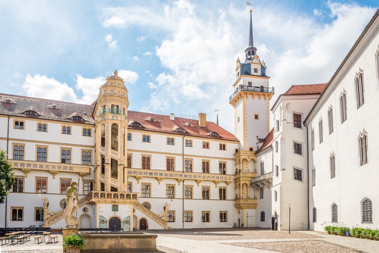 View at the Courtyard of Hartenfels castle in the streets of town Torgau in Germany